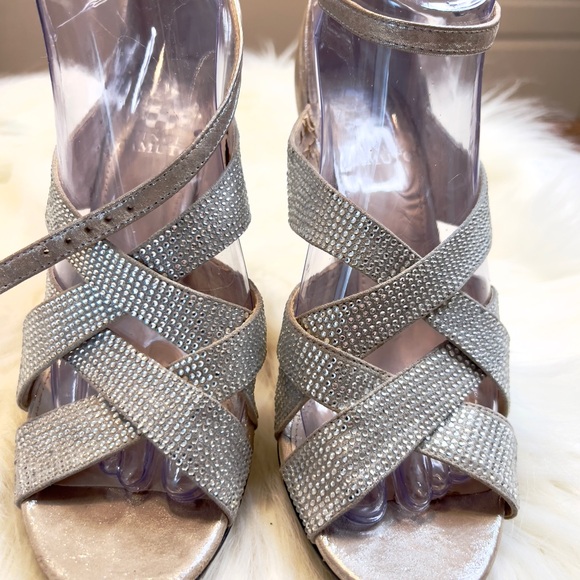 Vince Camuto Silver Stiletto Heels with Crisscross Straps - Picture 2 of 5
